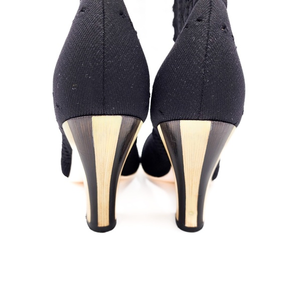 Fendi Black Stretch Knit Pull On Heeled Ankle Boots EU 37 - Picture 8 of 11